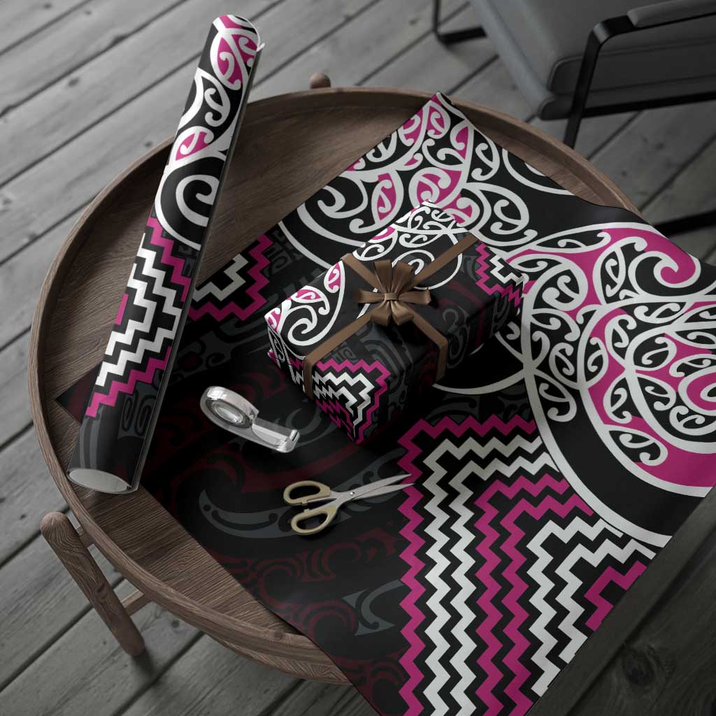 Pink Aotearoa Tukutuku Manawa Tapu Wrapping Paper Ta Moko Toi Maori LT9 - Polynesian Pride