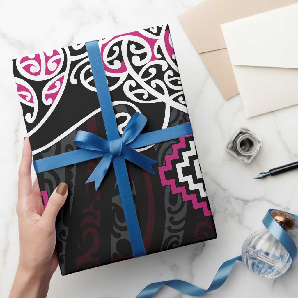 Pink Aotearoa Tukutuku Manawa Tapu Wrapping Paper Ta Moko Toi Maori LT9 - Polynesian Pride