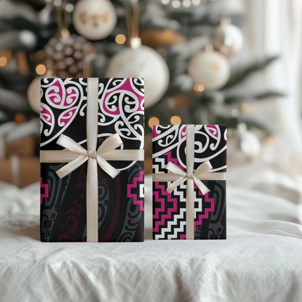Pink Aotearoa Tukutuku Manawa Tapu Wrapping Paper Ta Moko Toi Maori LT9 - Polynesian Pride