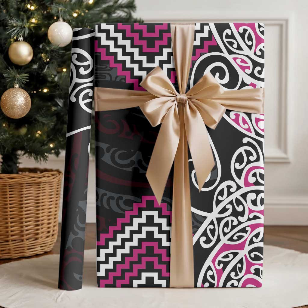Pink Aotearoa Tukutuku Manawa Tapu Wrapping Paper Ta Moko Toi Maori LT9 - Polynesian Pride