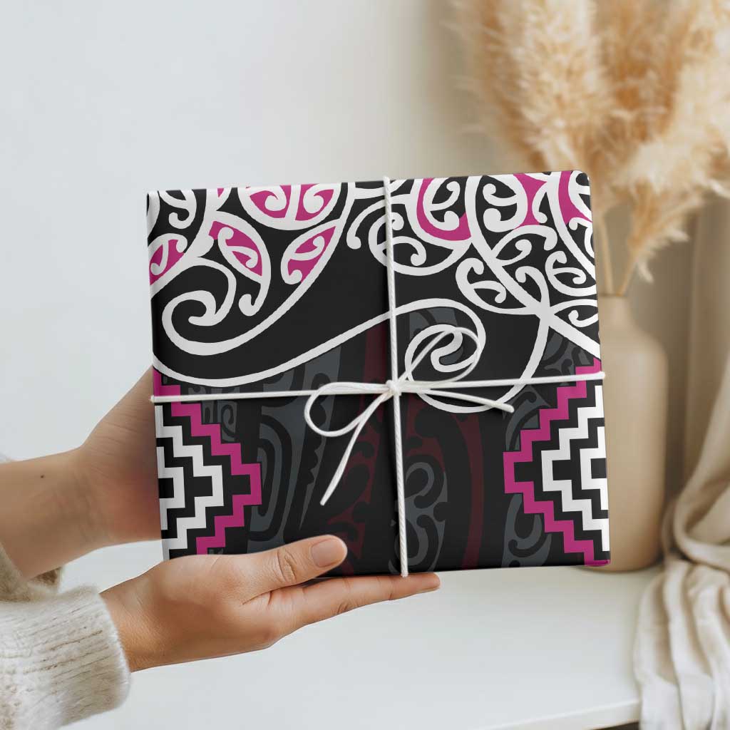 Pink Aotearoa Tukutuku Manawa Tapu Wrapping Paper Ta Moko Toi Maori LT9 - Polynesian Pride