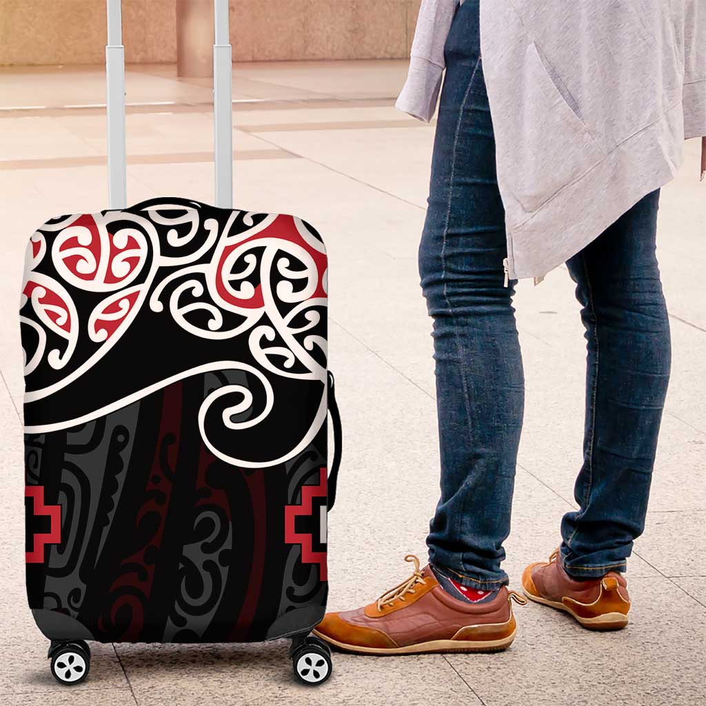 Red Aotearoa Tukutuku Manawa Tapu Luggage Cover Ta Moko Toi Maori