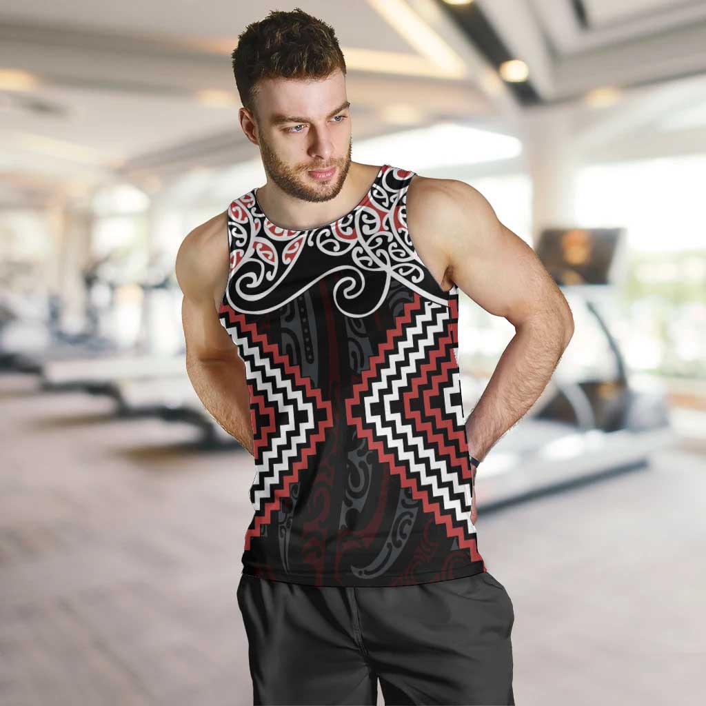 Red Aotearoa Tukutuku Manawa Tapu Men Tank Top Ta Moko Toi Maori