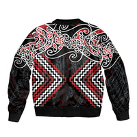 Red Aotearoa Tukutuku Manawa Tapu Sleeve Zip Bomber Jacket Ta Moko Toi Maori LT9 - Polynesian Pride