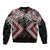 Red Aotearoa Tukutuku Manawa Tapu Sleeve Zip Bomber Jacket Ta Moko Toi Maori