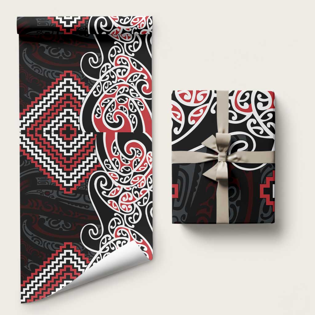 Red Aotearoa Tukutuku Manawa Tapu Wrapping Paper Ta Moko Toi Maori LT9 58" × 23" Red - Polynesian Pride