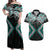 Turquoise Aotearoa Tukutuku Manawa Tapu Couples Matching Off Shoulder Maxi Dress and Hawaiian Shirt Ta Moko Toi Maori