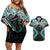 Turquoise Aotearoa Tukutuku Manawa Tapu Couples Matching Off Shoulder Short Dress and Hawaiian Shirt Ta Moko Toi Maori