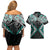 Turquoise Aotearoa Tukutuku Manawa Tapu Couples Matching Off Shoulder Short Dress and Hawaiian Shirt Ta Moko Toi Maori