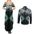 Turquoise Aotearoa Tukutuku Manawa Tapu Couples Matching Summer Maxi Dress and Long Sleeve Button Shirt Ta Moko Toi Maori