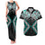 Turquoise Aotearoa Tukutuku Manawa Tapu Couples Matching Tank Maxi Dress and Hawaiian Shirt Ta Moko Toi Maori