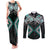 Turquoise Aotearoa Tukutuku Manawa Tapu Couples Matching Tank Maxi Dress and Long Sleeve Button Shirt Ta Moko Toi Maori