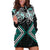 Turquoise Aotearoa Tukutuku Manawa Tapu Hoodie Dress Ta Moko Toi Maori