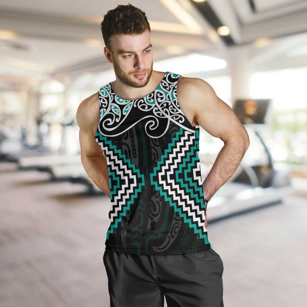 Turquoise Aotearoa Tukutuku Manawa Tapu Men Tank Top Ta Moko Toi Maori