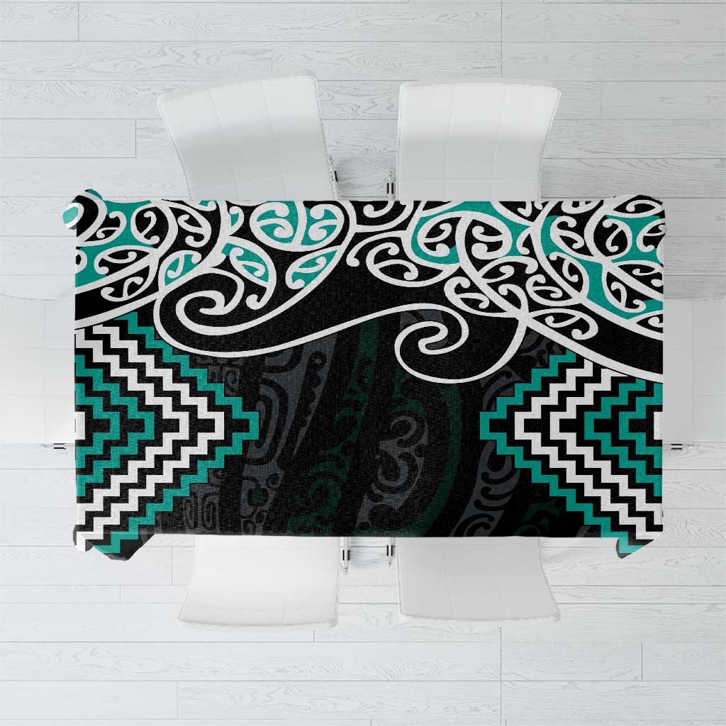 Turquoise Aotearoa Tukutuku Manawa Tapu Tablecloth Ta Moko Toi Maori