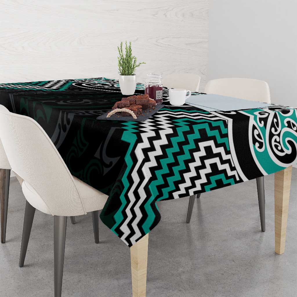 Turquoise Aotearoa Tukutuku Manawa Tapu Tablecloth Ta Moko Toi Maori LT9 - Polynesian Pride