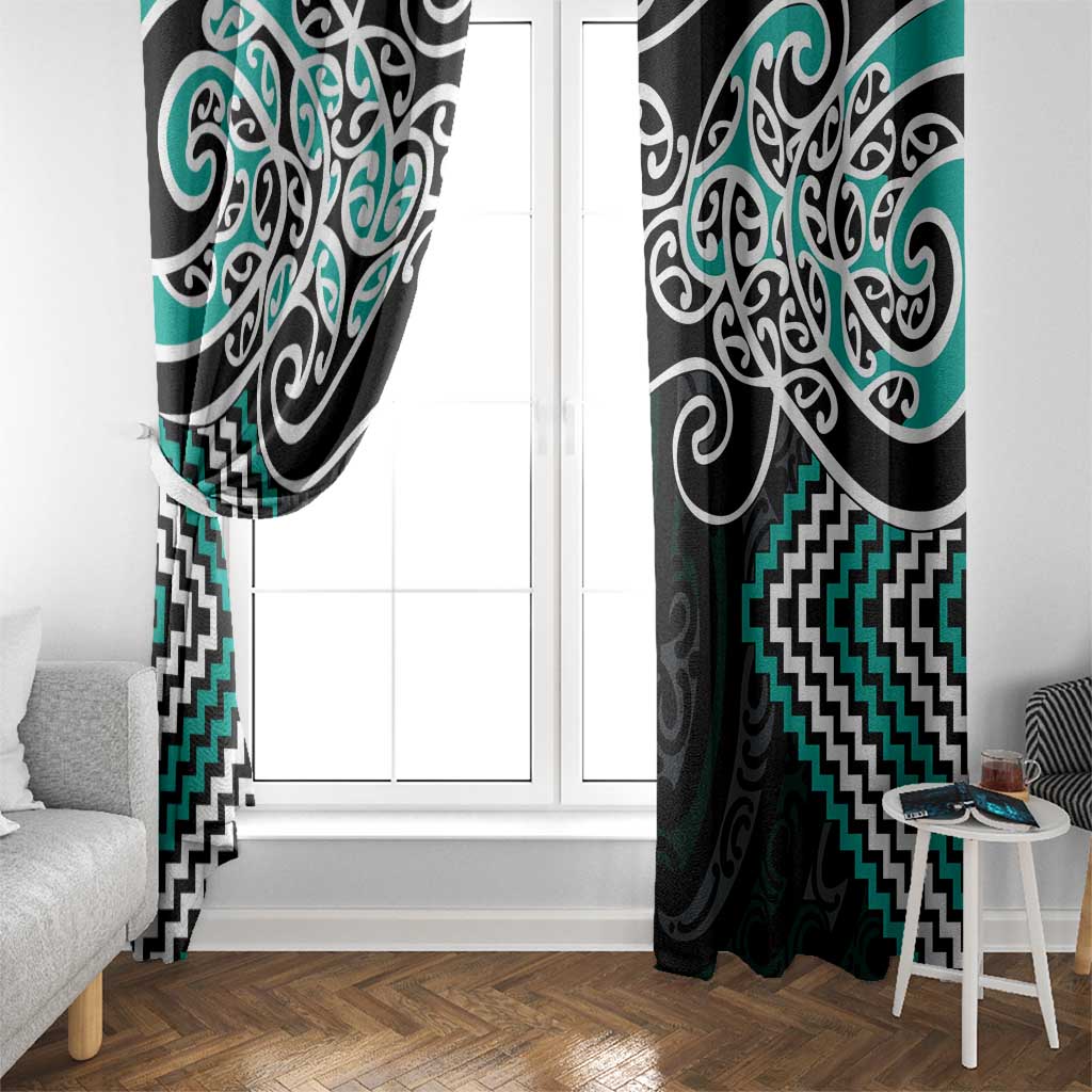 Turquoise Aotearoa Tukutuku Manawa Tapu Window Curtain Ta Moko Toi Maori LT9 - Polynesian Pride
