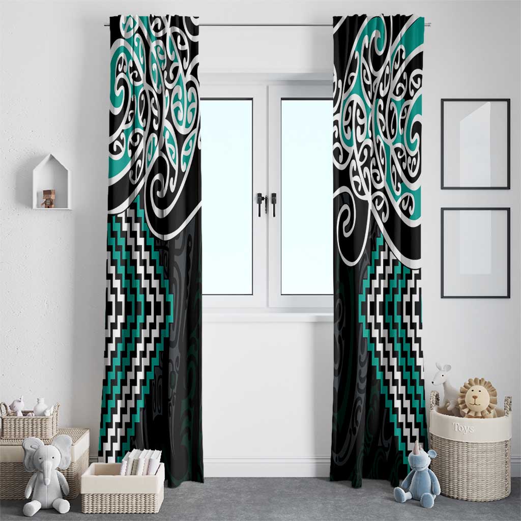 Turquoise Aotearoa Tukutuku Manawa Tapu Window Curtain Ta Moko Toi Maori LT9 - Polynesian Pride