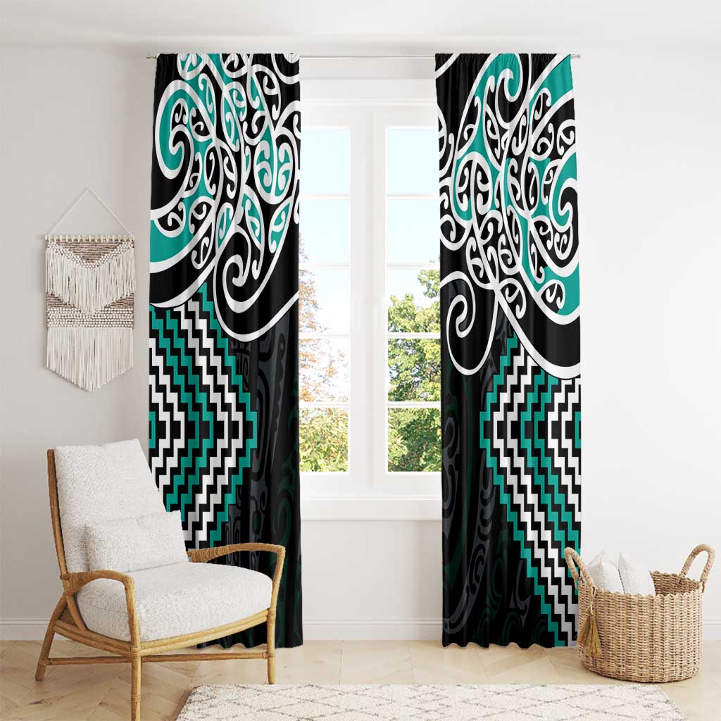 Turquoise Aotearoa Tukutuku Manawa Tapu Window Curtain Ta Moko Toi Maori LT9 - Polynesian Pride