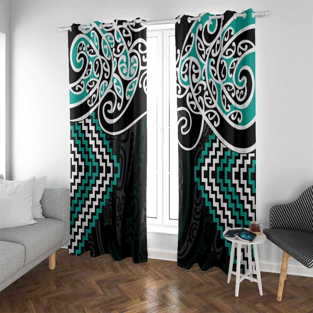 Turquoise Aotearoa Tukutuku Manawa Tapu Window Curtain Ta Moko Toi Maori LT9 With Grommets Turquoise - Polynesian Pride