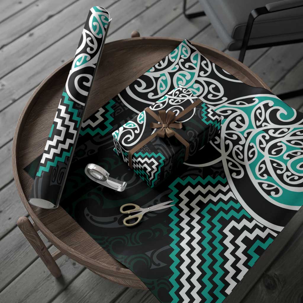 Turquoise Aotearoa Tukutuku Manawa Tapu Wrapping Paper Ta Moko Toi Maori LT9 - Polynesian Pride