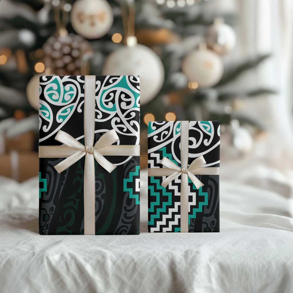 Turquoise Aotearoa Tukutuku Manawa Tapu Wrapping Paper Ta Moko Toi Maori LT9 - Polynesian Pride