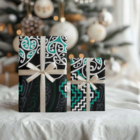 Turquoise Aotearoa Tukutuku Manawa Tapu Wrapping Paper Ta Moko Toi Maori LT9 - Polynesian Pride