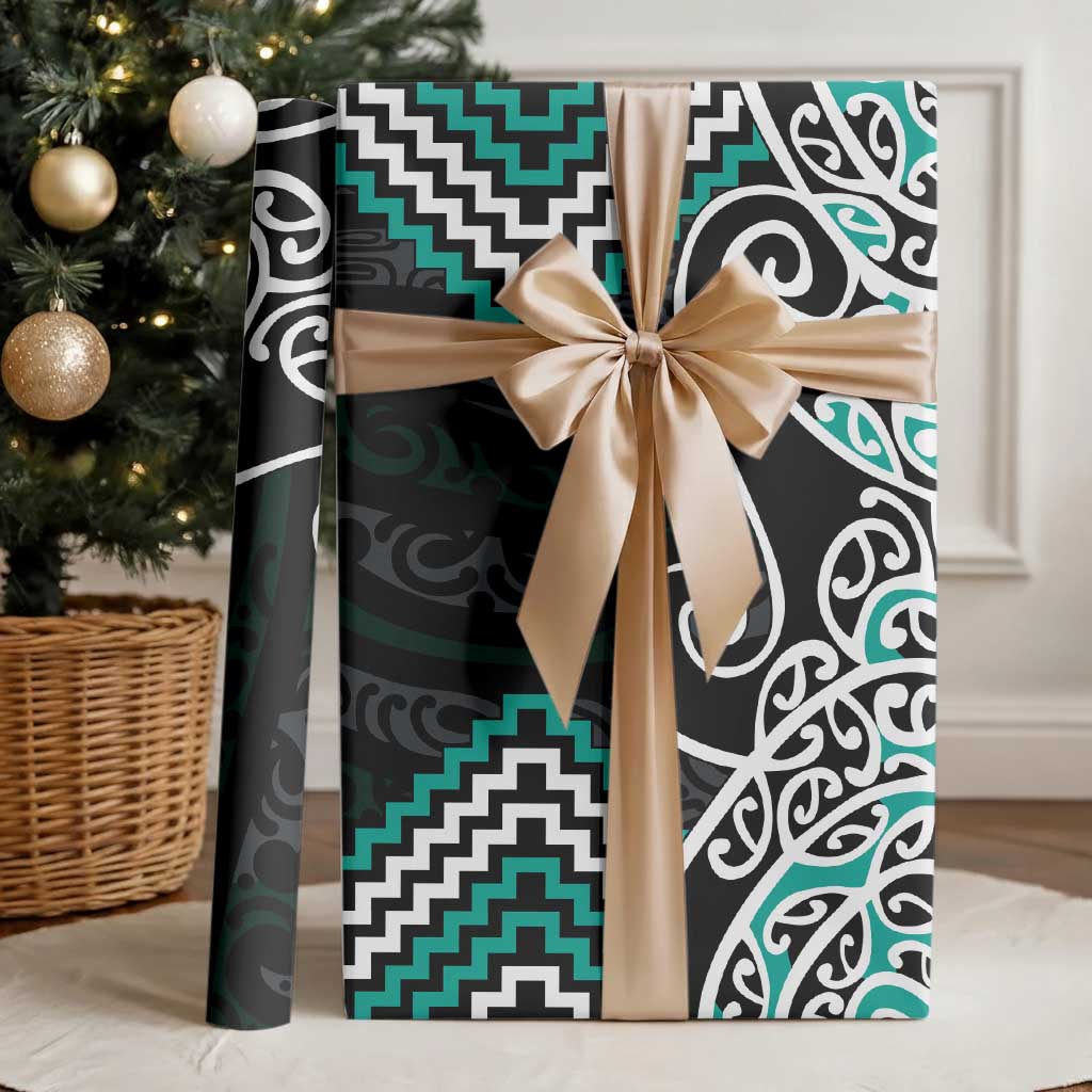 Turquoise Aotearoa Tukutuku Manawa Tapu Wrapping Paper Ta Moko Toi Maori LT9 - Polynesian Pride