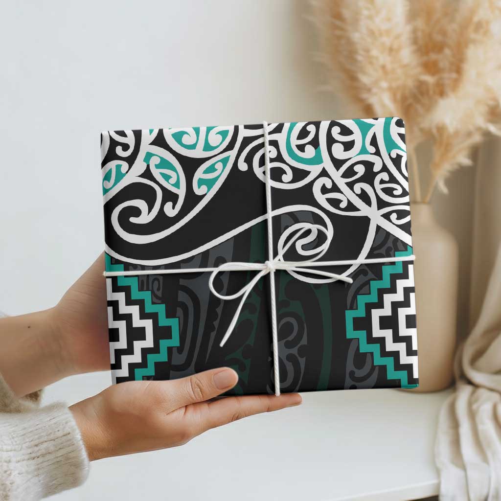 Turquoise Aotearoa Tukutuku Manawa Tapu Wrapping Paper Ta Moko Toi Maori LT9 - Polynesian Pride