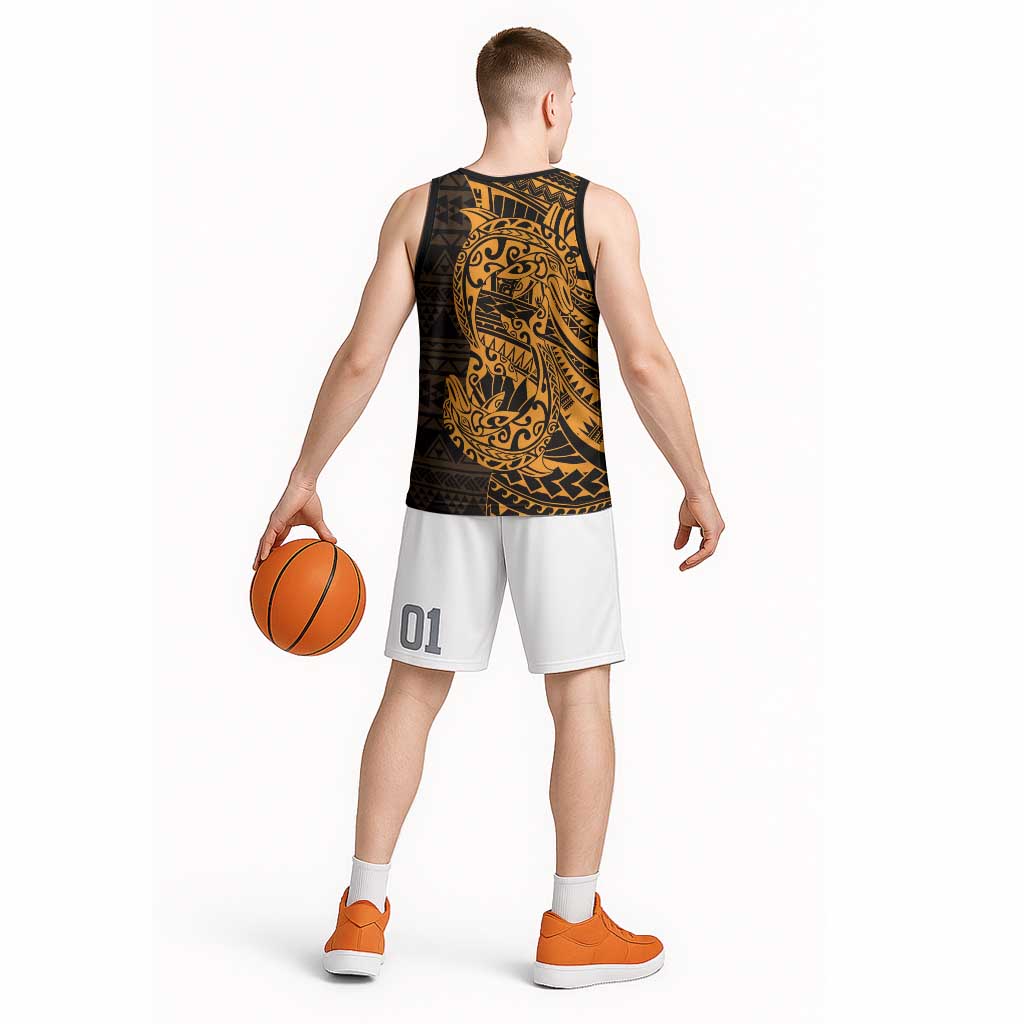 Gold Couple Dolphins Maori Polynesian Style Basketball Jersey LT9 - Polynesian Pride