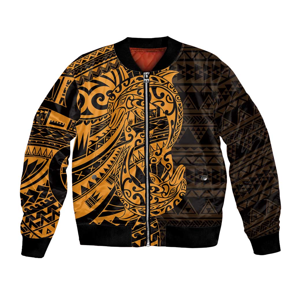 Gold Couple Dolphins Maori Polynesian Style Bomber Jacket LT9 Unisex Gold - Polynesian Pride