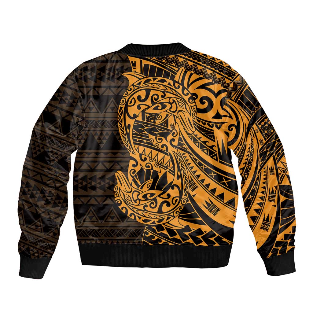 Gold Couple Dolphins Maori Polynesian Style Bomber Jacket LT9 - Polynesian Pride