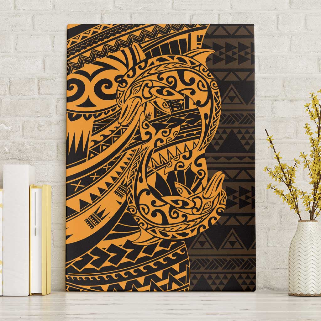 Gold Couple Dolphins Maori Polynesian Style Canvas Wall Art LT9 Without Frame Gold - Polynesian Pride