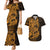 Gold Couple Dolphins Maori Polynesian Style Couples Matching Mermaid Dress and Hawaiian Shirt