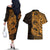 Gold Couple Dolphins Maori Polynesian Style Couples Matching Off The Shoulder Long Sleeve Dress and Hawaiian Shirt