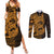 Gold Couple Dolphins Maori Polynesian Style Couples Matching Summer Maxi Dress and Long Sleeve Button Shirt