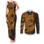 Gold Couple Dolphins Maori Polynesian Style Couples Matching Tank Maxi Dress and Long Sleeve Button Shirt