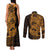 Gold Couple Dolphins Maori Polynesian Style Couples Matching Tank Maxi Dress and Long Sleeve Button Shirt