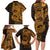 Gold Couple Dolphins Maori Polynesian Style Family Matching Long Sleeve Bodycon Dress and Hawaiian Shirt