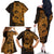 Gold Couple Dolphins Maori Polynesian Style Family Matching Off The Shoulder Long Sleeve Dress and Hawaiian Shirt