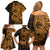 Gold Couple Dolphins Maori Polynesian Style Family Matching Off Shoulder Short Dress and Hawaiian Shirt