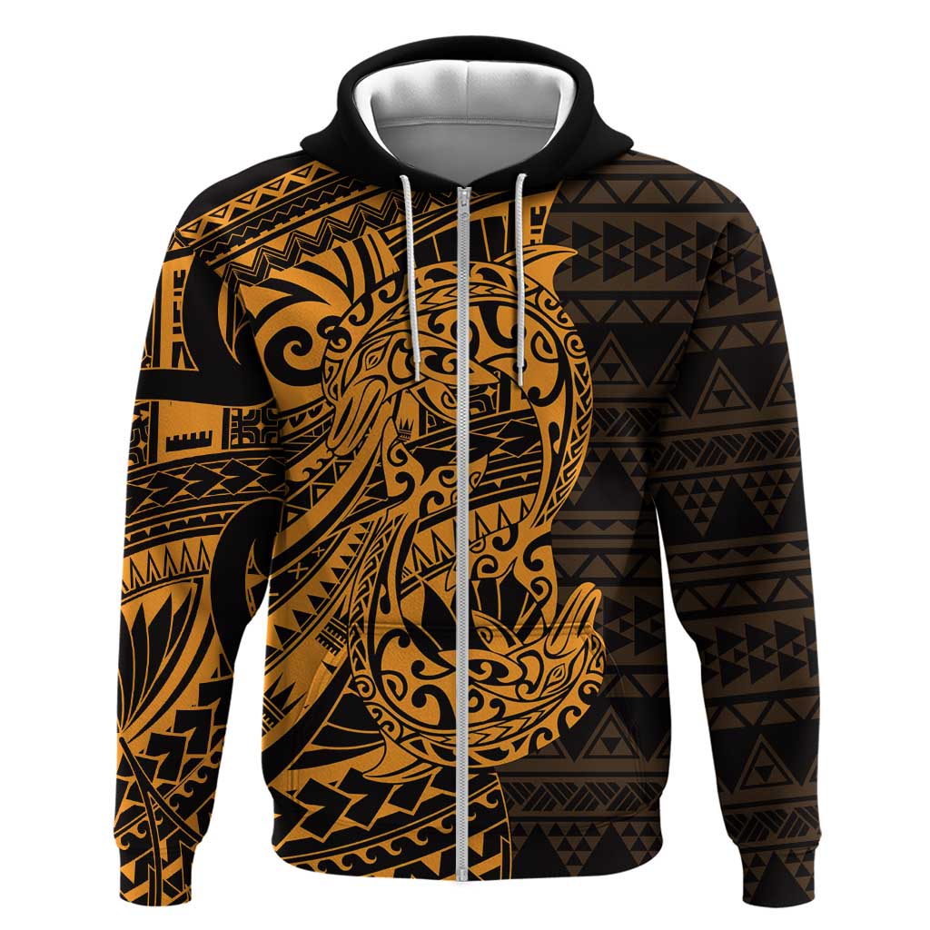 Gold Couple Dolphins Maori Polynesian Style Hoodie LT9 Zip Hoodie Gold - Polynesian Pride