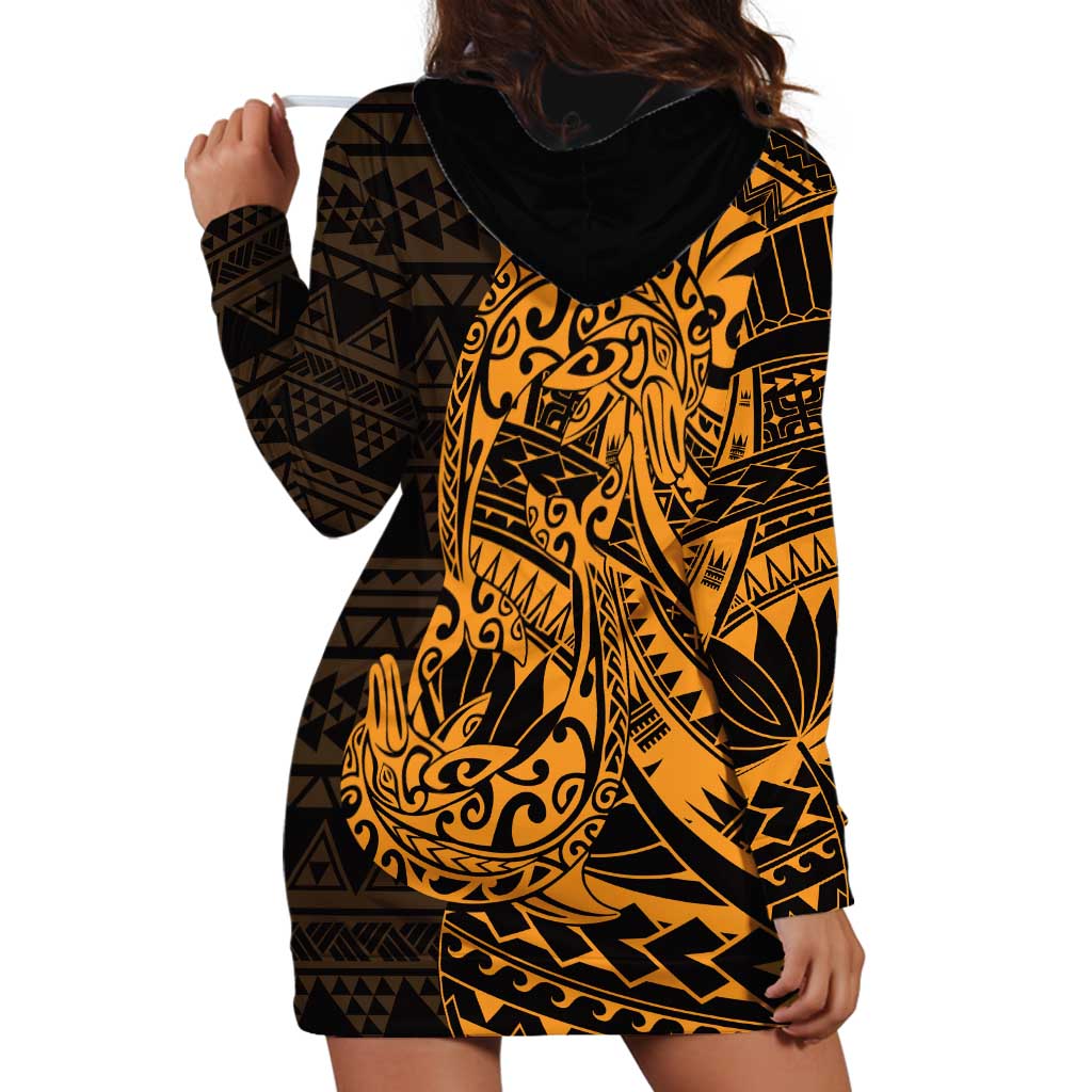 Gold Couple Dolphins Maori Polynesian Style Hoodie Dress LT9 - Polynesian Pride