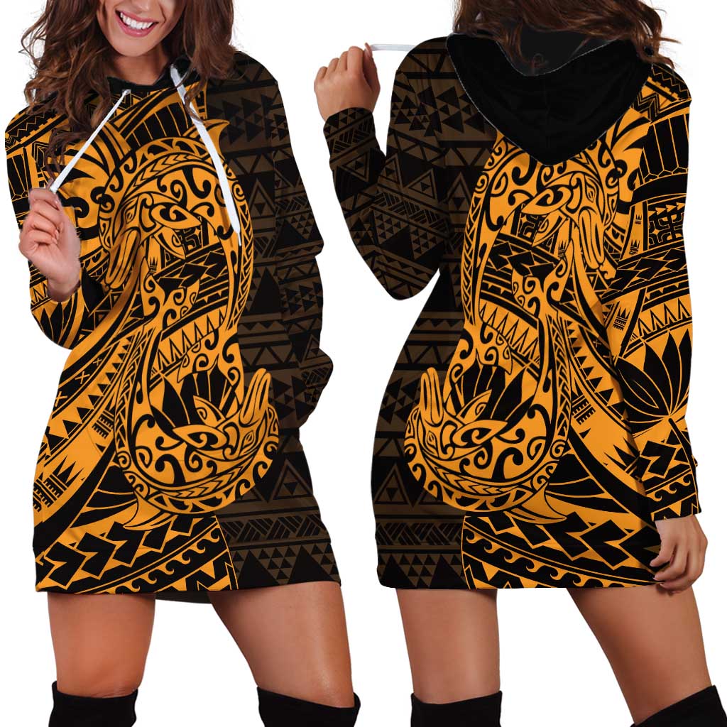 Gold Couple Dolphins Maori Polynesian Style Hoodie Dress LT9 - Polynesian Pride