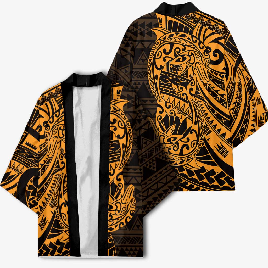 Gold Couple Dolphins Maori Polynesian Style Kimono LT9 - Polynesian Pride