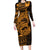 Gold Couple Dolphins Maori Polynesian Style Long Sleeve Bodycon Dress