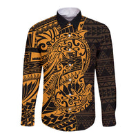 Gold Couple Dolphins Maori Polynesian Style Long Sleeve Button Shirt LT9 Unisex Gold - Polynesian Pride