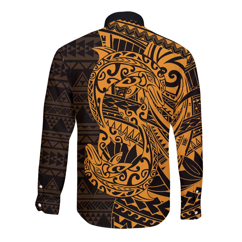 Gold Couple Dolphins Maori Polynesian Style Long Sleeve Button Shirt LT9 - Polynesian Pride