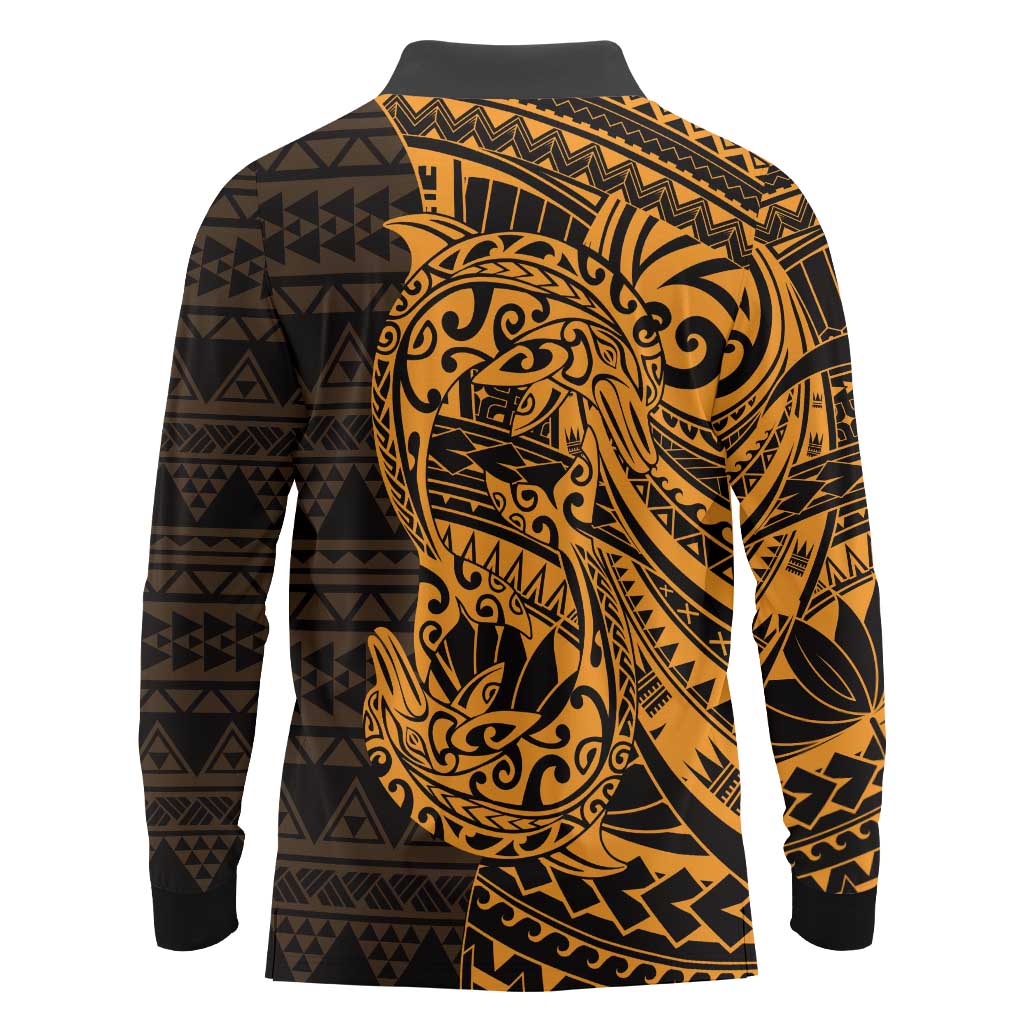 Gold Couple Dolphins Maori Polynesian Style Long Sleeve Polo Shirt LT9 - Polynesian Pride