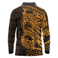 Gold Couple Dolphins Maori Polynesian Style Long Sleeve Polo Shirt LT9 - Polynesian Pride